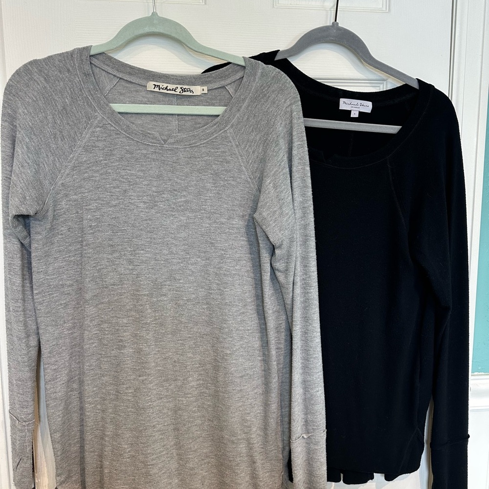 Bundle of 2 Michael Stars Heather Gray & Black Long Sleeve Tops